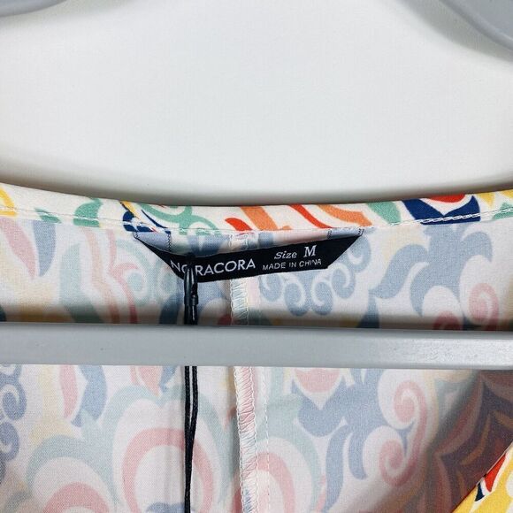 Noracora Sz Medium Printed Tiered Sleeve V-Neck Shift Dress Colorful Boho Hippie - Picture 4 of 5